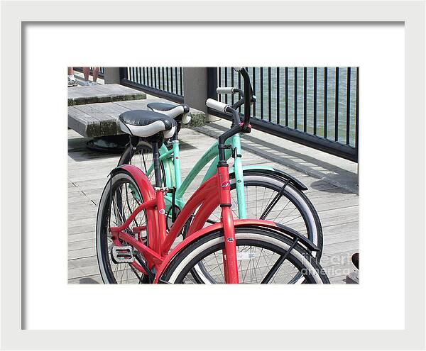 Colorful Bicycles on a Boardwalk - Framed Print