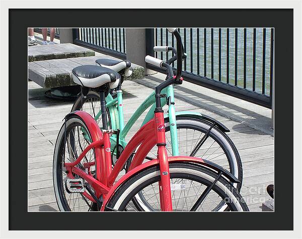Colorful Bicycles on a Boardwalk - Framed Print