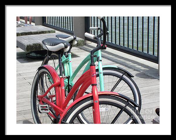 Colorful Bicycles on a Boardwalk - Framed Print