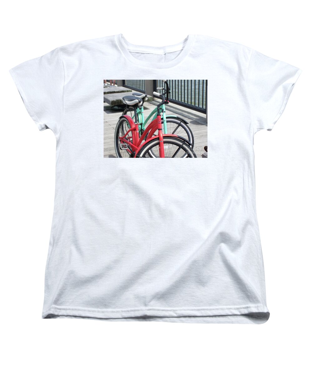 Colorful Bicycles on a Boardwalk - Women's T-Shirt (Standard Fit)