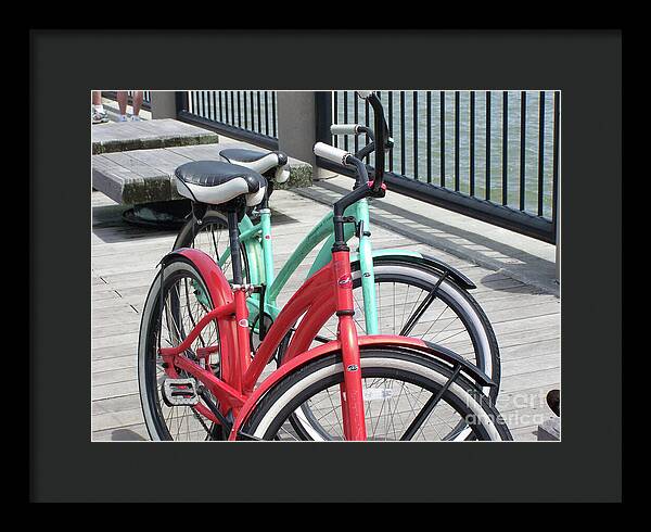 Colorful Bicycles on a Boardwalk - Framed Print