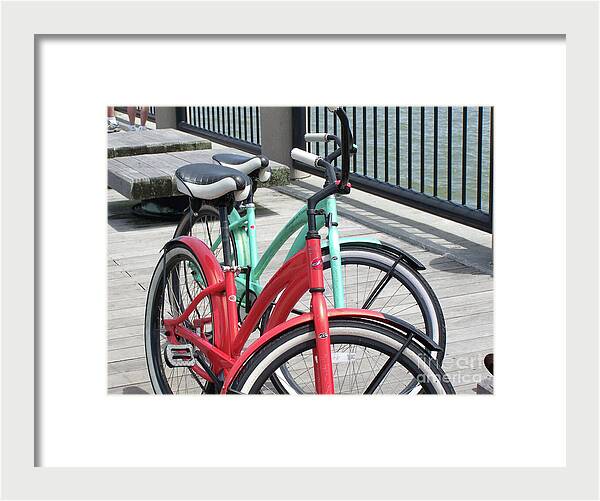 Colorful Bicycles on a Boardwalk - Framed Print