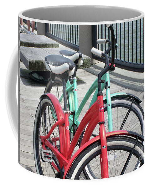 Colorful Bicycles on a Boardwalk - Mug