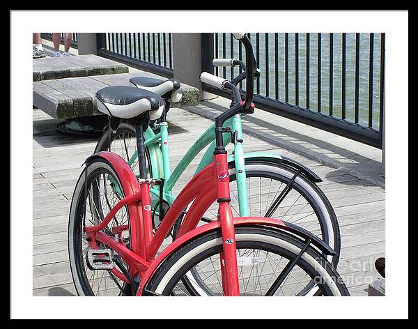 Colorful Bicycles on a Boardwalk - Framed Print