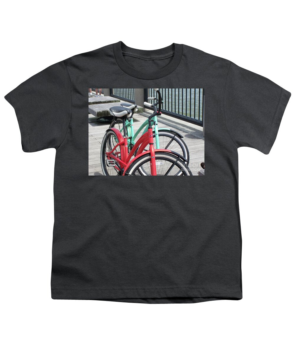 Colorful Bicycles on a Boardwalk - Youth T-Shirt