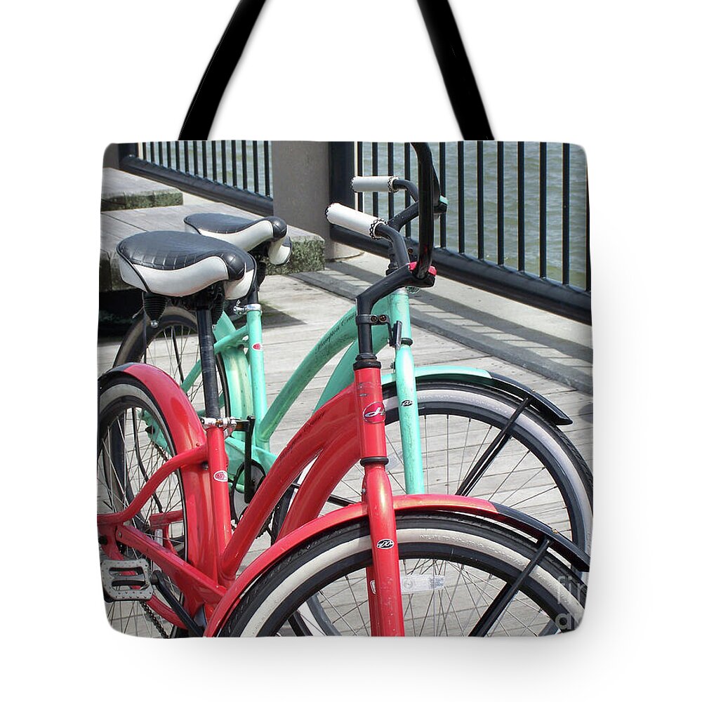 Colorful Bicycles on a Boardwalk - Tote Bag