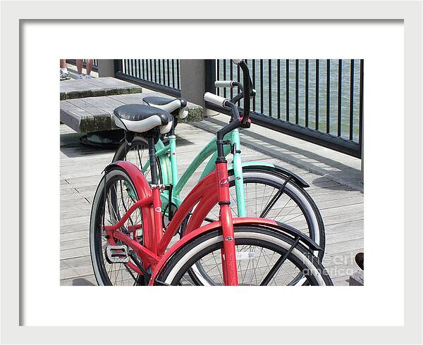 Colorful Bicycles on a Boardwalk - Framed Print