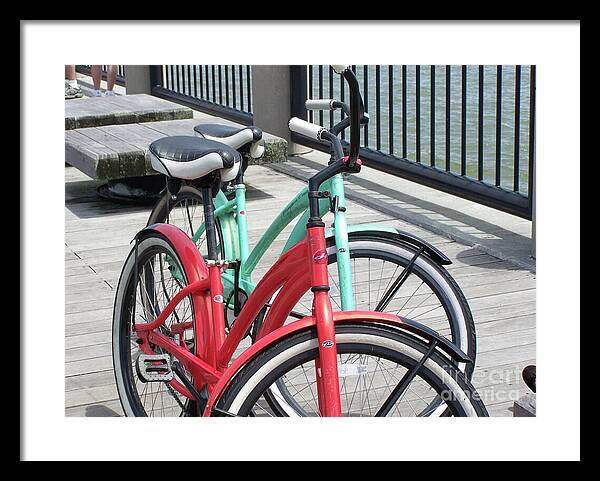Colorful Bicycles on a Boardwalk - Framed Print