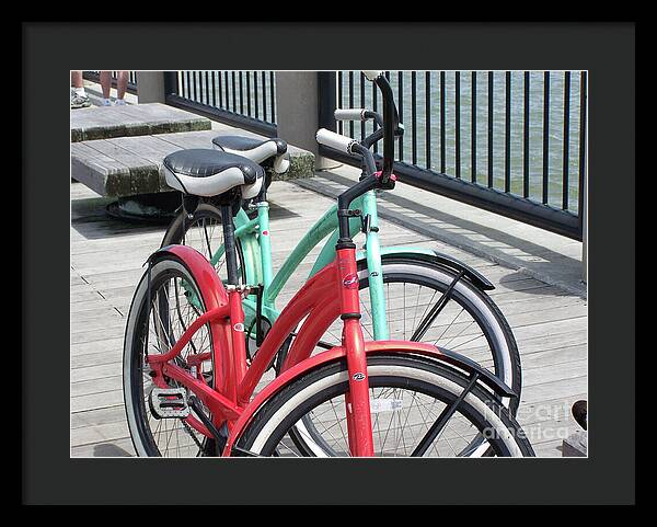 Colorful Bicycles on a Boardwalk - Framed Print