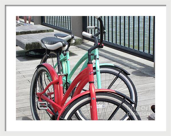 Colorful Bicycles on a Boardwalk - Framed Print