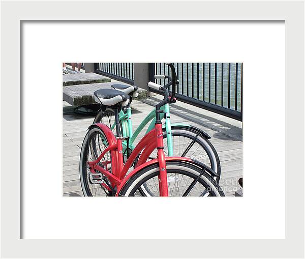 Colorful Bicycles on a Boardwalk - Framed Print