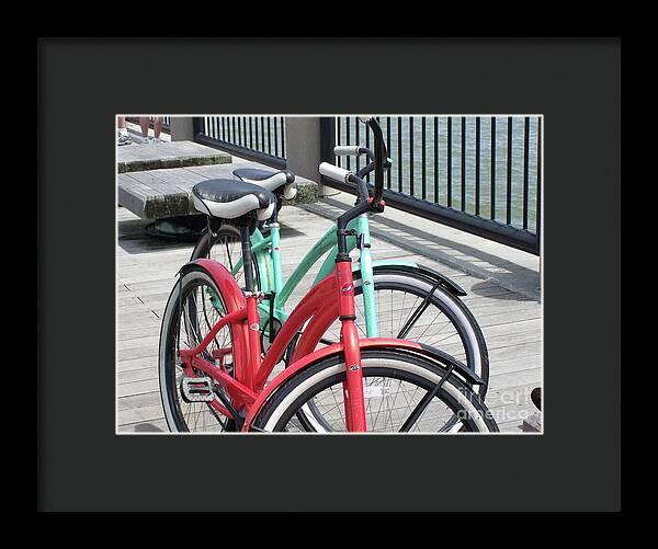 Colorful Bicycles on a Boardwalk - Framed Print