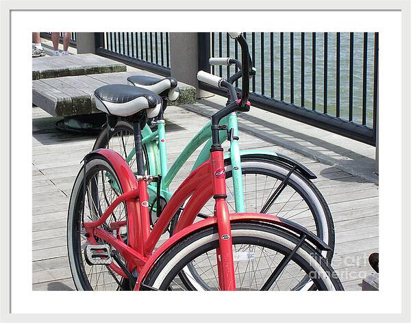 Colorful Bicycles on a Boardwalk - Framed Print