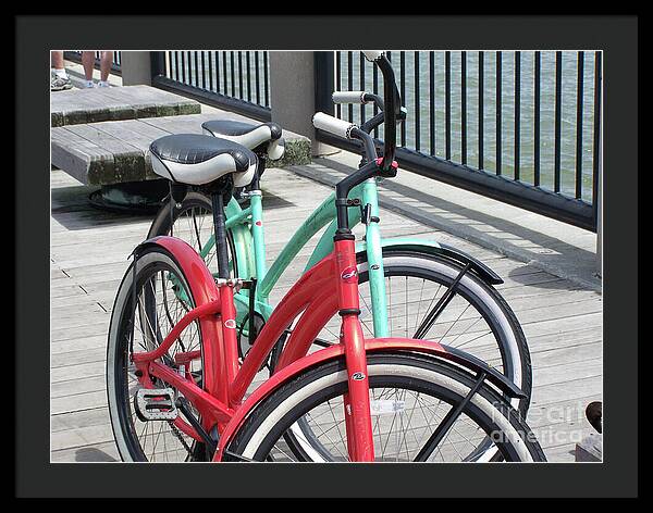 Colorful Bicycles on a Boardwalk - Framed Print