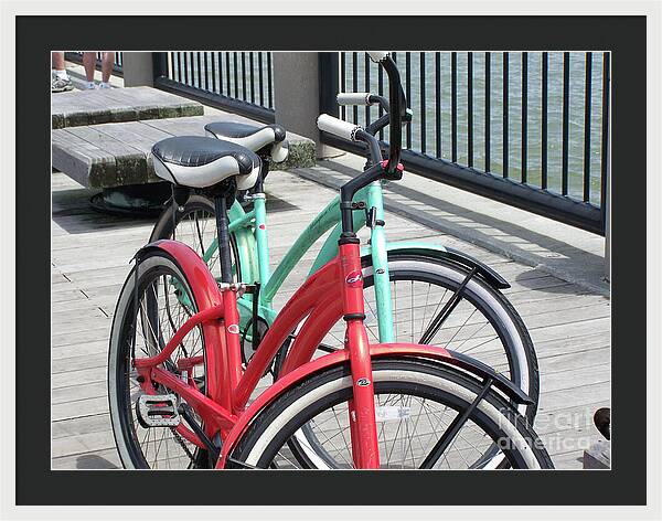 Colorful Bicycles on a Boardwalk - Framed Print