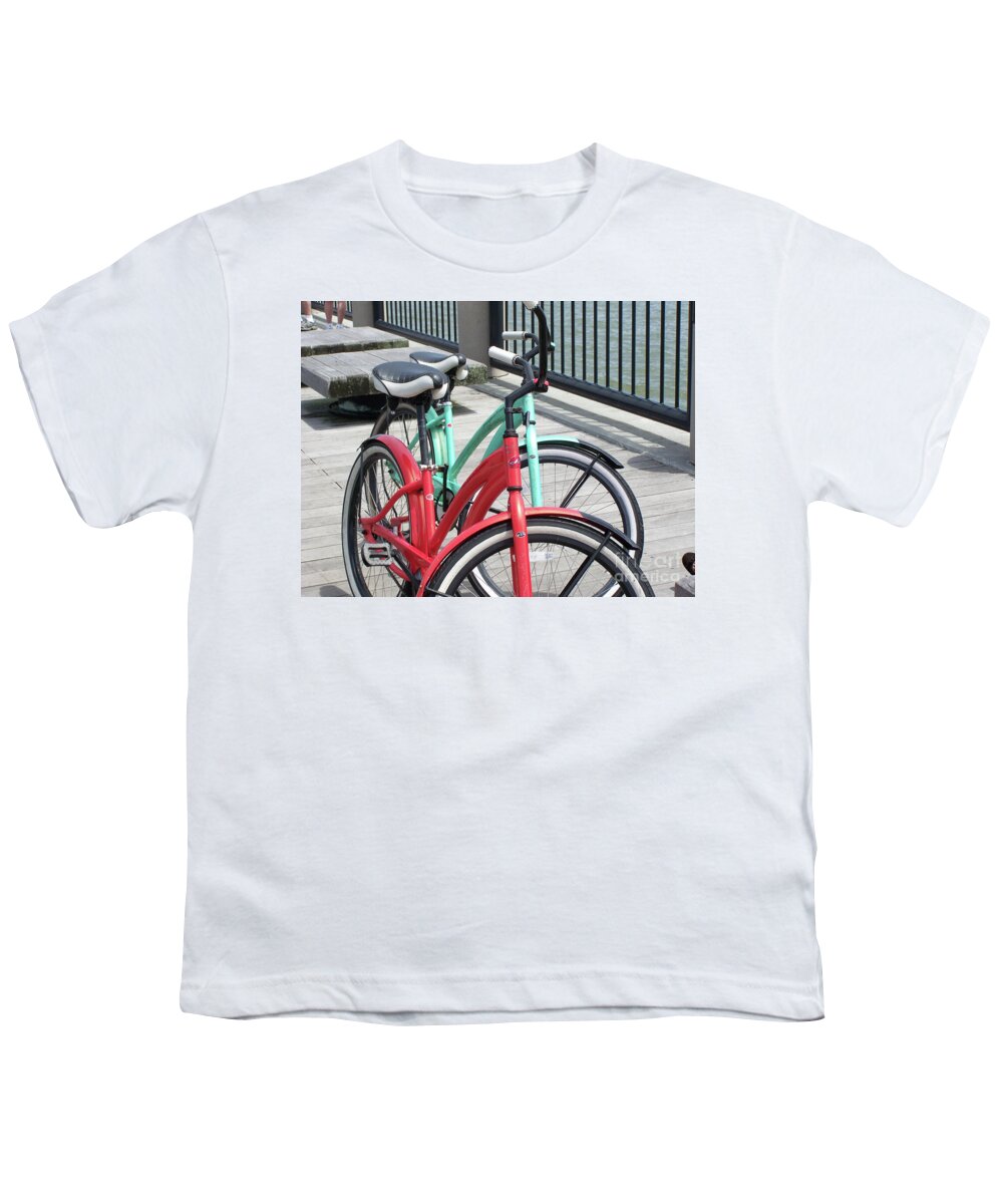 Colorful Bicycles on a Boardwalk - Youth T-Shirt