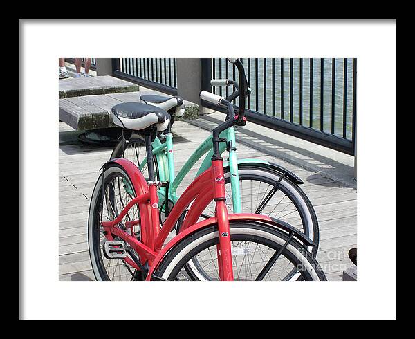 Colorful Bicycles on a Boardwalk - Framed Print