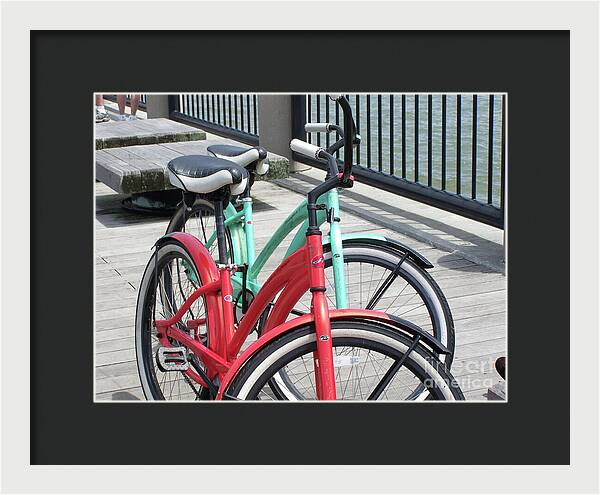 Colorful Bicycles on a Boardwalk - Framed Print