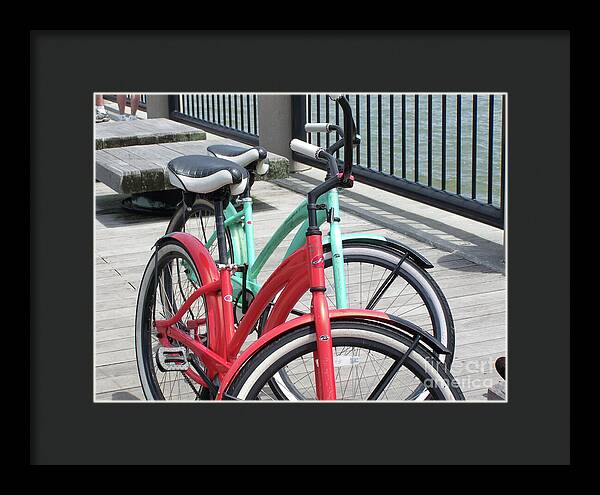 Colorful Bicycles on a Boardwalk - Framed Print