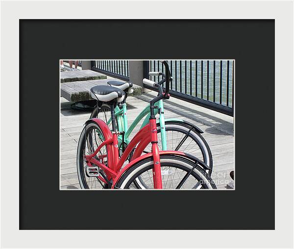 Colorful Bicycles on a Boardwalk - Framed Print