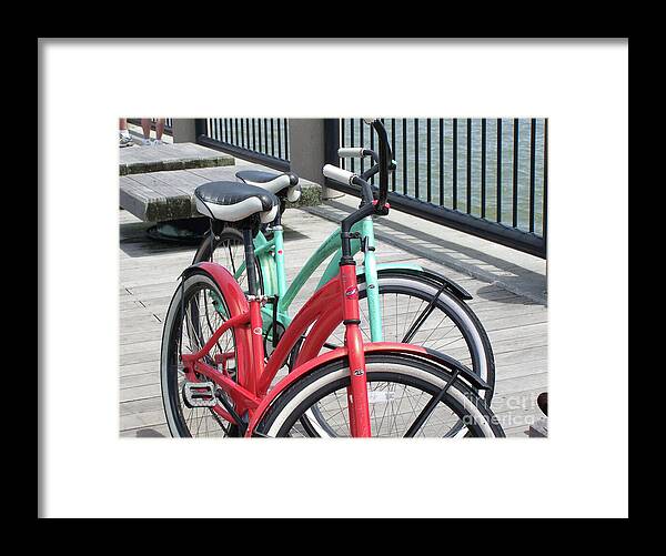 Colorful Bicycles on a Boardwalk - Framed Print