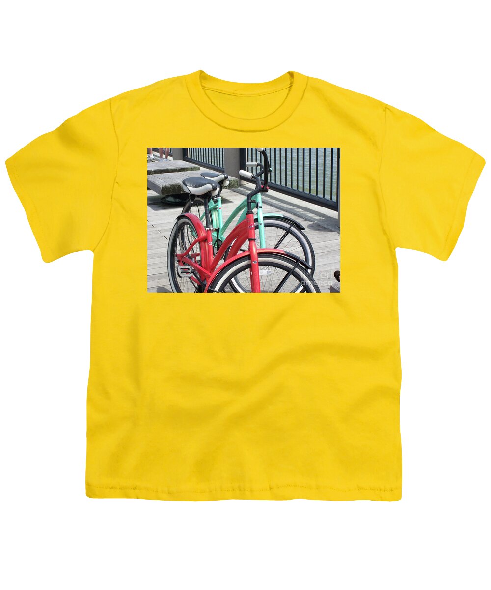 Colorful Bicycles on a Boardwalk - Youth T-Shirt