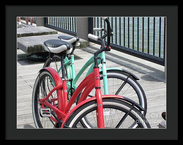 Colorful Bicycles on a Boardwalk - Framed Print