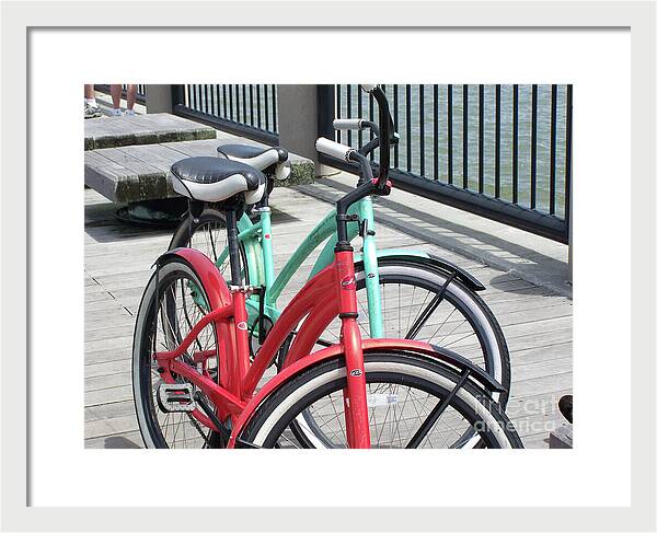Colorful Bicycles on a Boardwalk - Framed Print