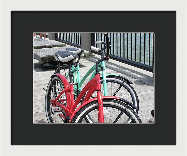 Colorful Bicycles on a Boardwalk - Framed Print