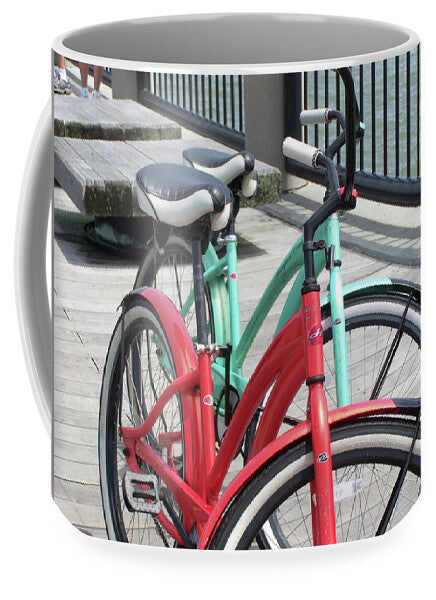 Colorful Bicycles on a Boardwalk - Mug