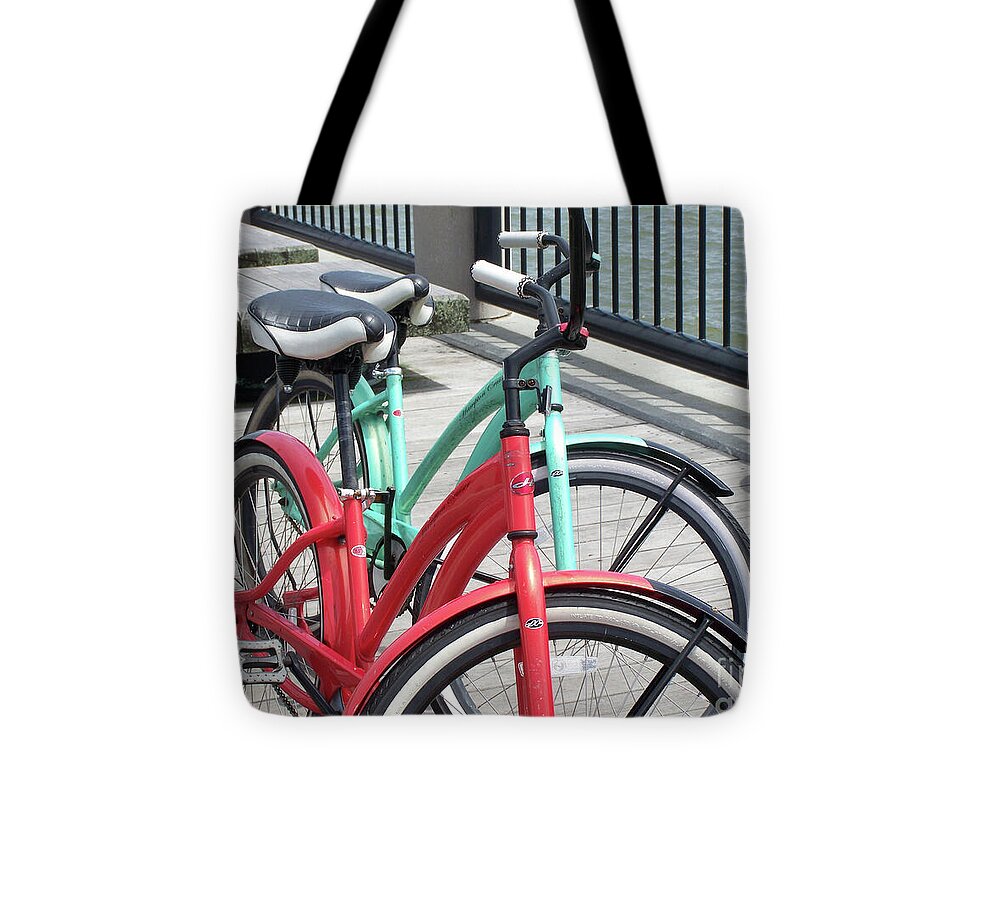 Colorful Bicycles on a Boardwalk - Tote Bag