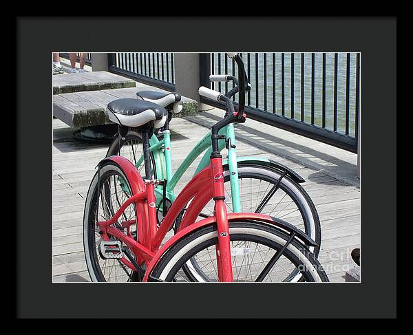 Colorful Bicycles on a Boardwalk - Framed Print