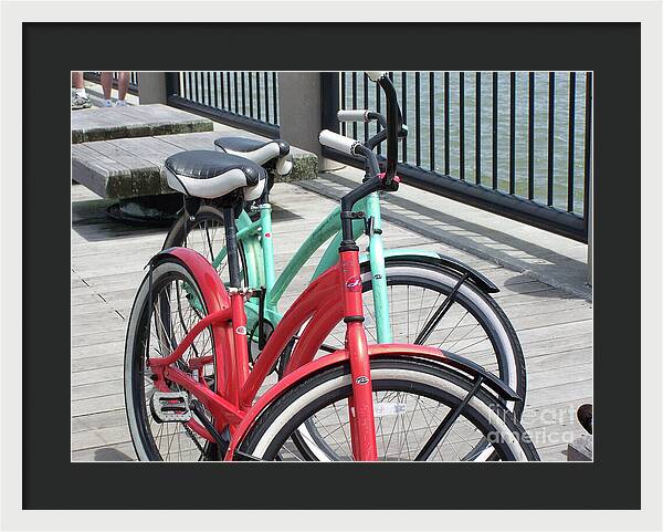 Colorful Bicycles on a Boardwalk - Framed Print