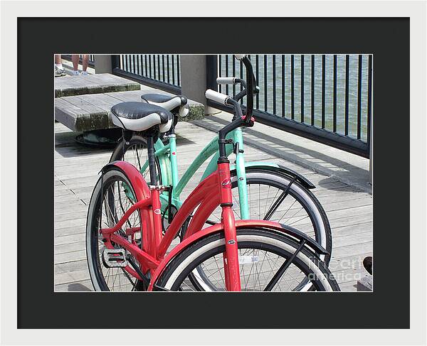 Colorful Bicycles on a Boardwalk - Framed Print