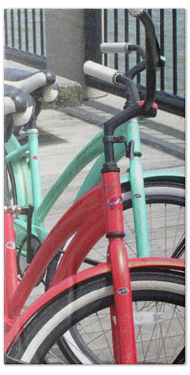 Colorful Bicycles on a Boardwalk - Bath Towel