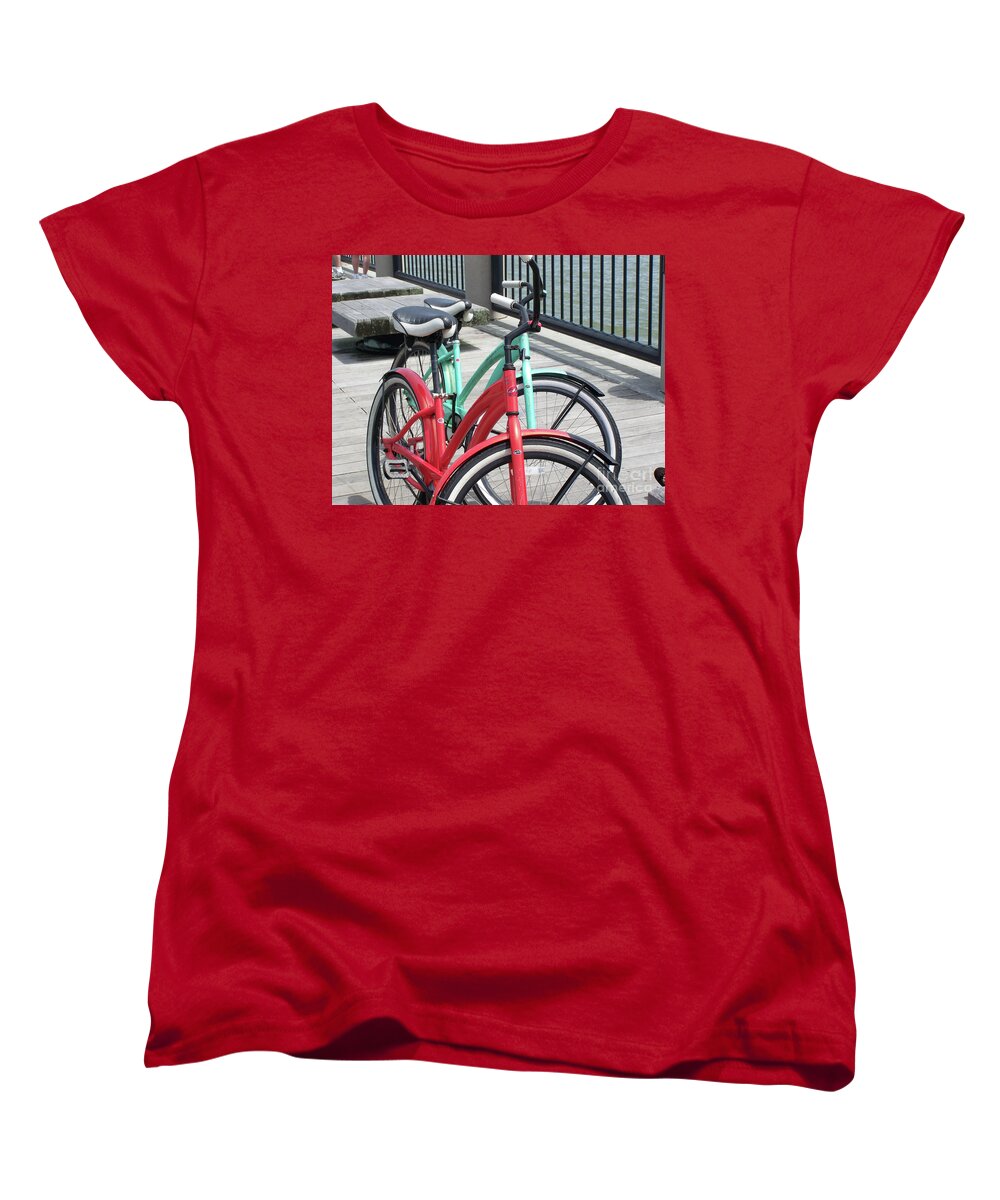Colorful Bicycles on a Boardwalk - Women's T-Shirt (Standard Fit)