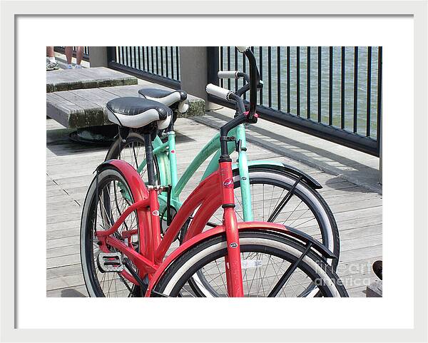 Colorful Bicycles on a Boardwalk - Framed Print