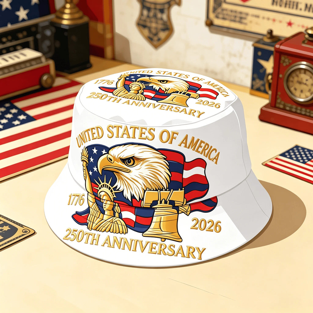 USA 250th Anniversary Bucket Hat Unisex Men Women Breathable Outdoor Travel Sun Protection 1776-2026 American Heritage Cap