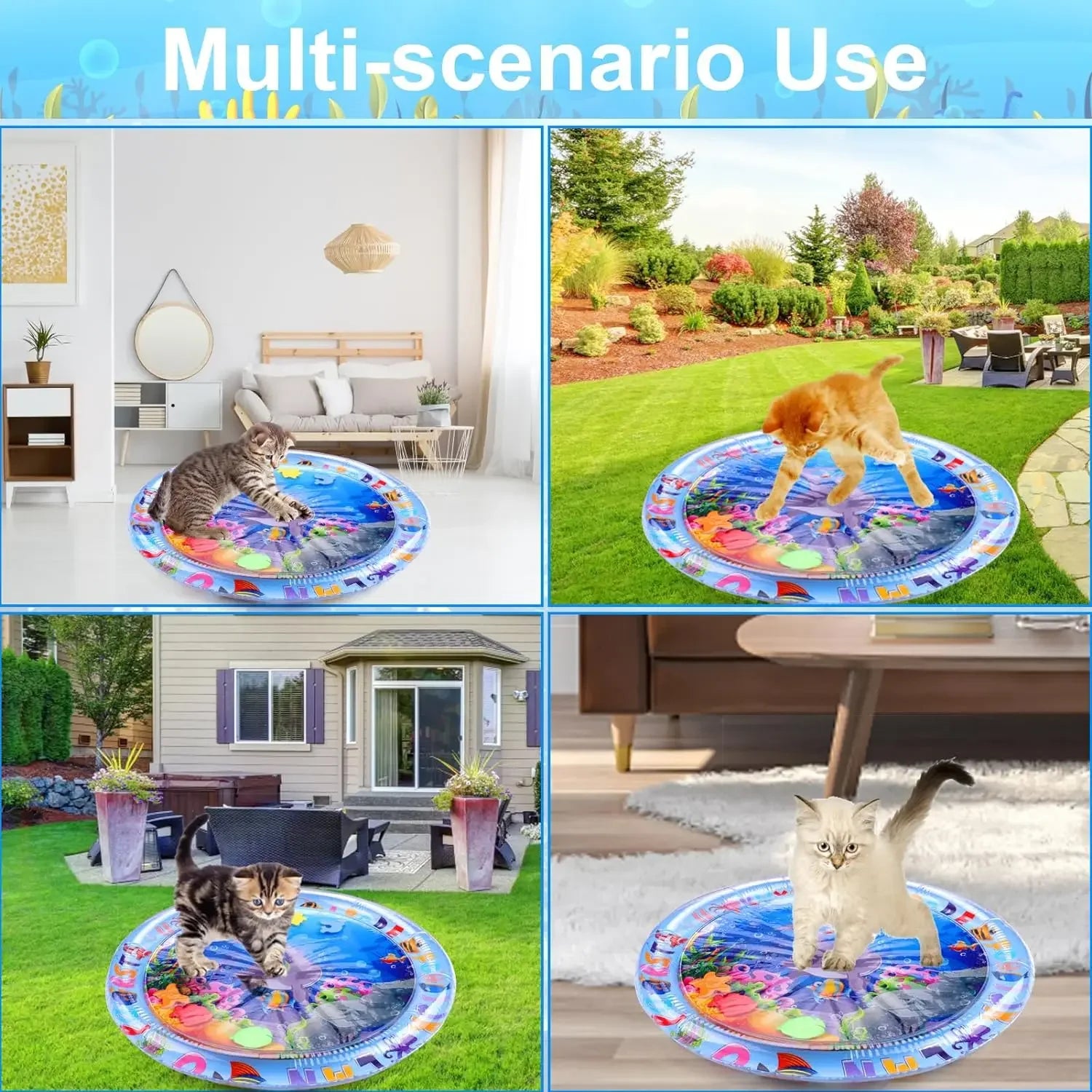 PVC Inflatable Water Play Mat Cooling Sensory Pad for Cats and Dogs Indoor Outdoor Pet Toy