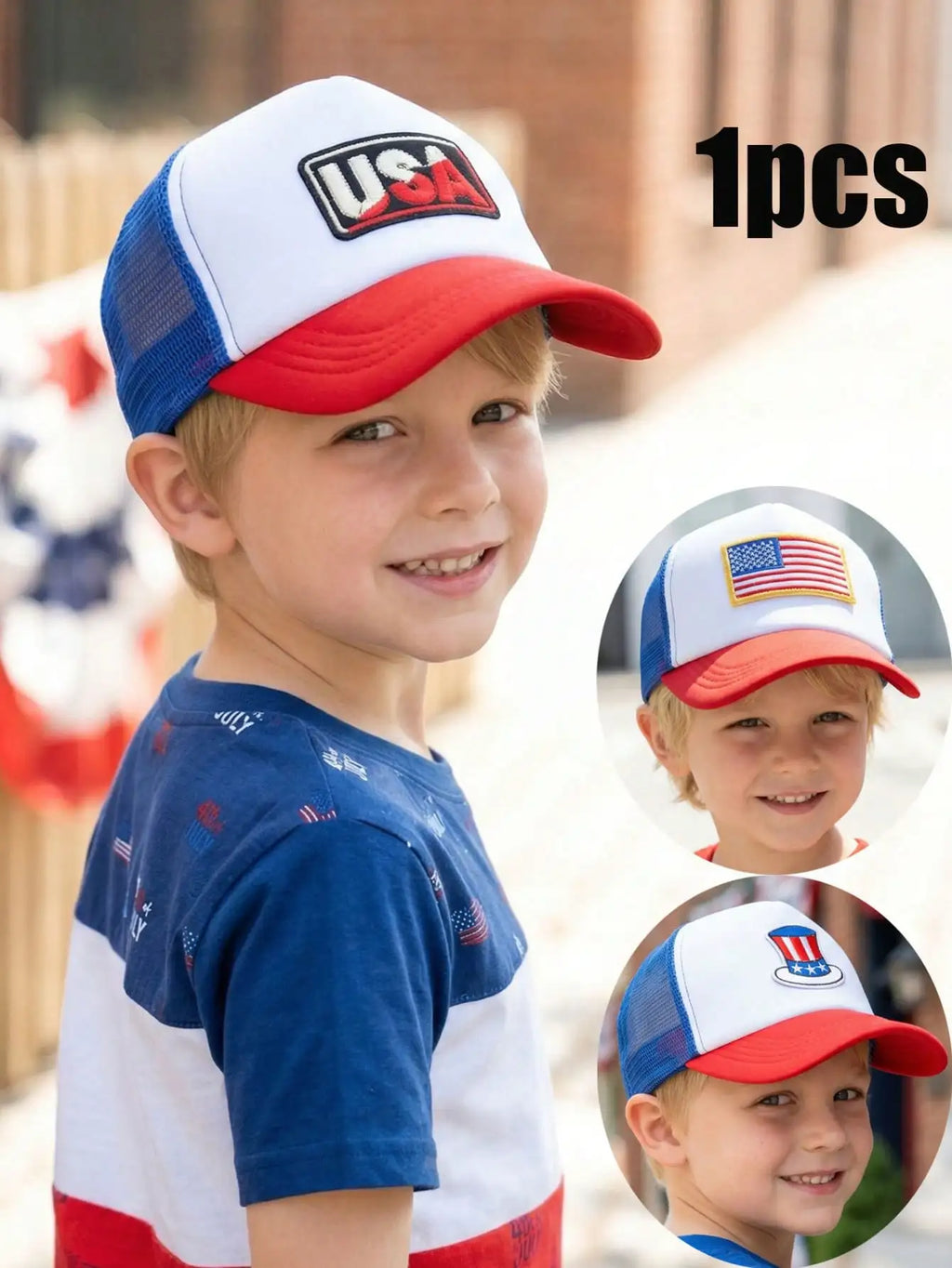 1Pc 3-8Y Boys Independence Day Spliced Baseball Cap Cute Summer Parade Sun Hat