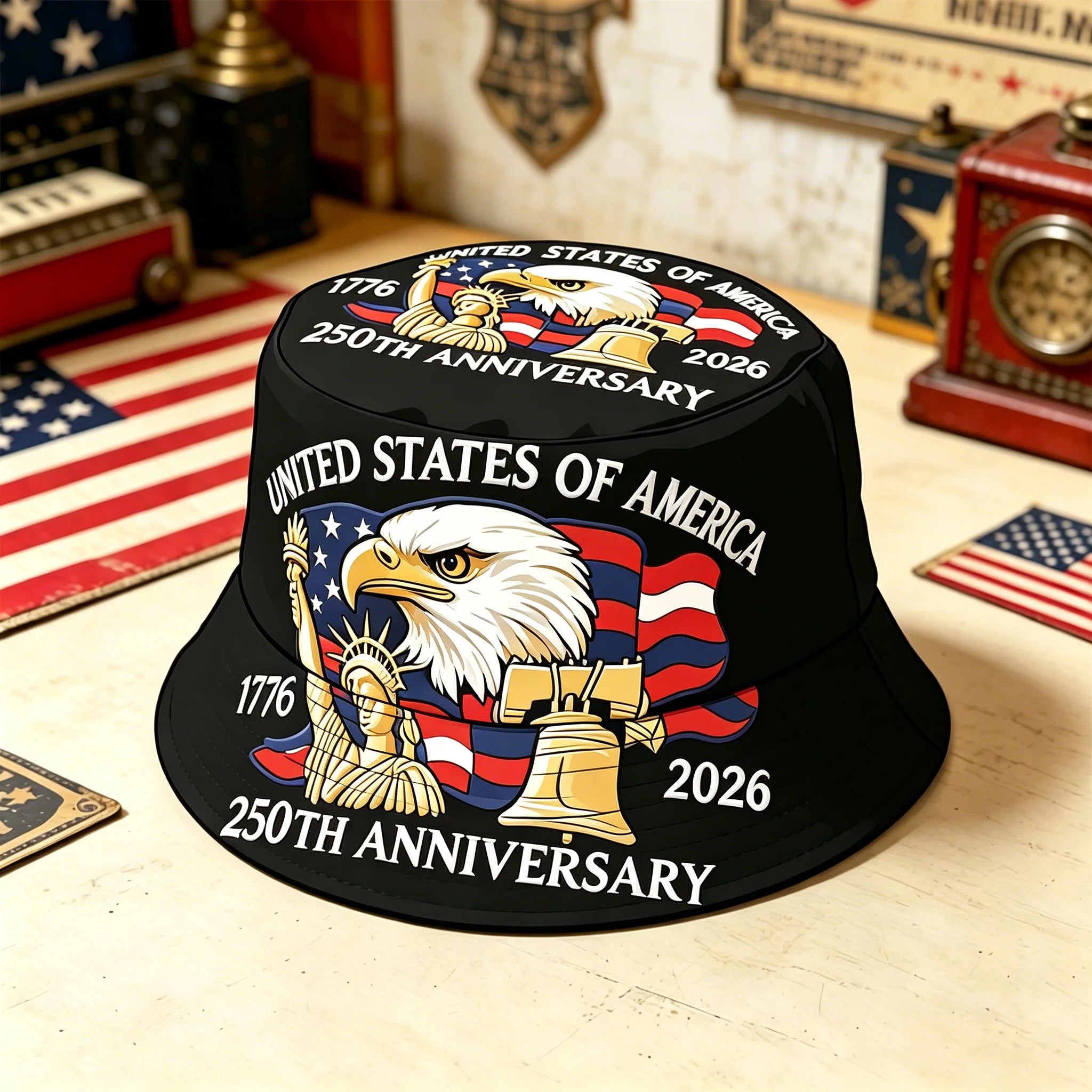 USA 250th Anniversary Bucket Hat Unisex Men Women Breathable Outdoor Travel Sun Protection 1776-2026 American Heritage Cap