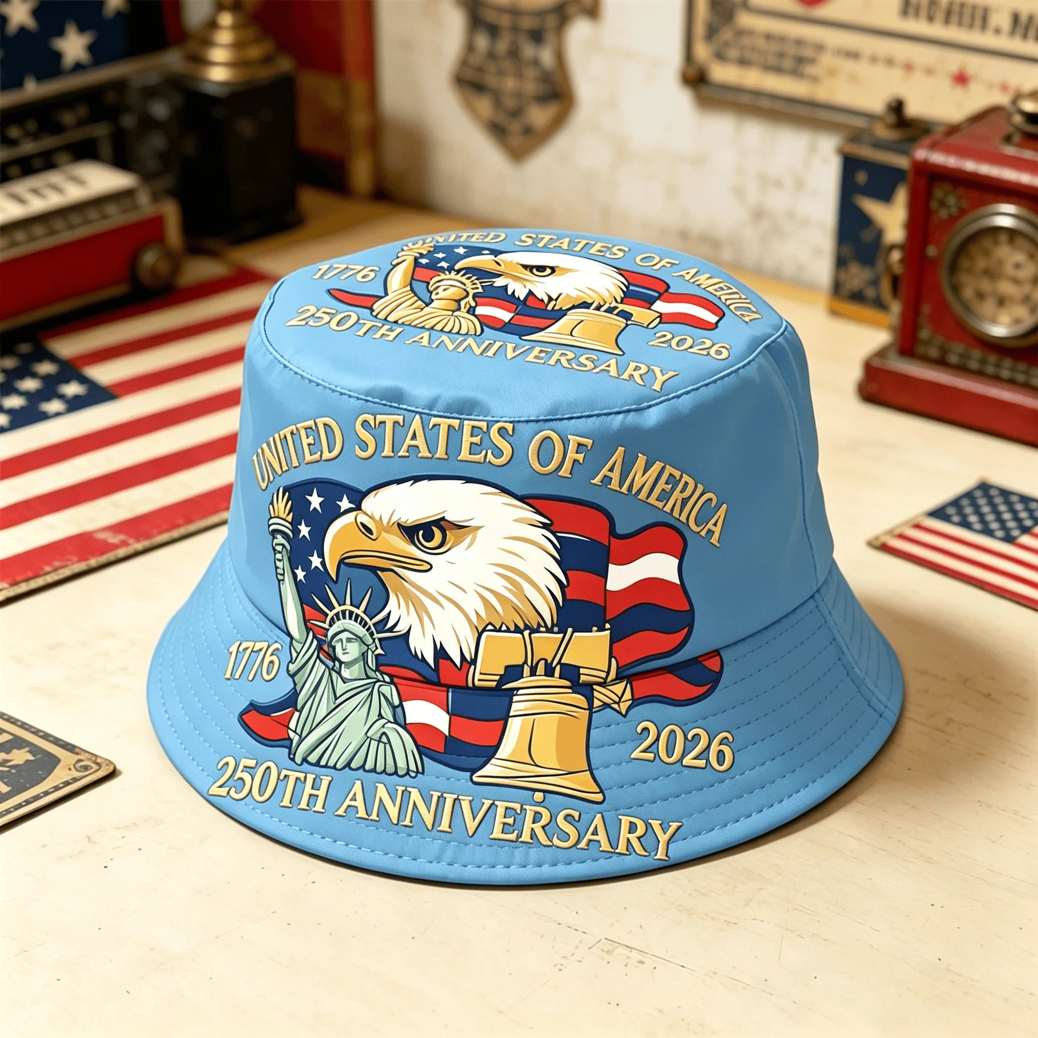USA 250th Anniversary Bucket Hat Unisex Men Women Breathable Outdoor Travel Sun Protection 1776-2026 American Heritage Cap