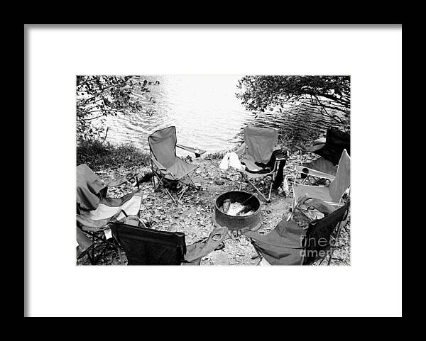 Empty Camp Chairs by the Lake - Framed Print
