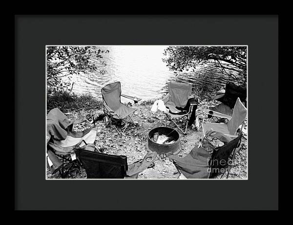 Empty Camp Chairs by the Lake - Framed Print