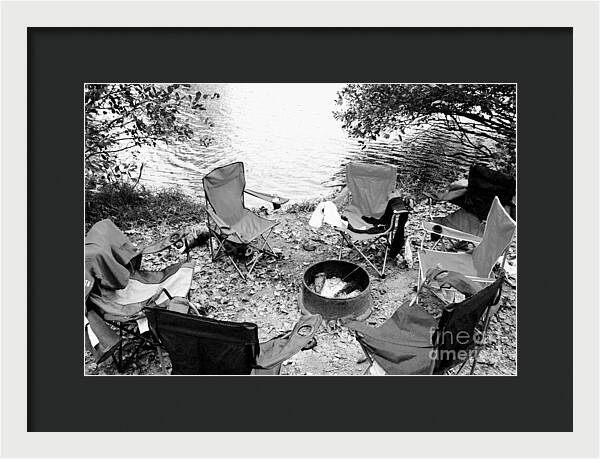 Empty Camp Chairs by the Lake - Framed Print