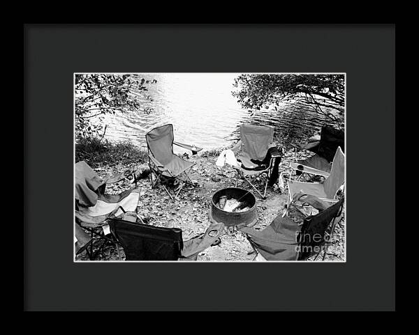 Empty Camp Chairs by the Lake - Framed Print