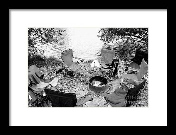 Empty Camp Chairs by the Lake - Framed Print