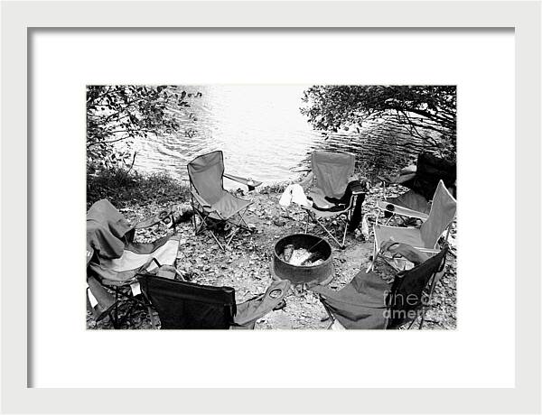 Empty Camp Chairs by the Lake - Framed Print