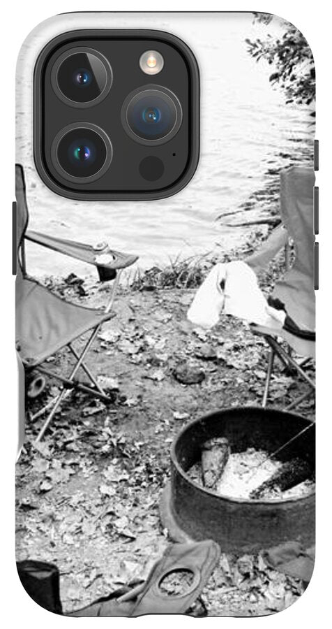 Empty Camp Chairs by the Lake - Phone Case