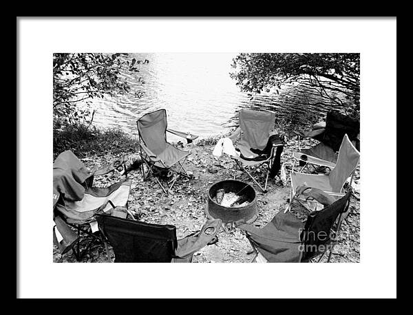 Empty Camp Chairs by the Lake - Framed Print